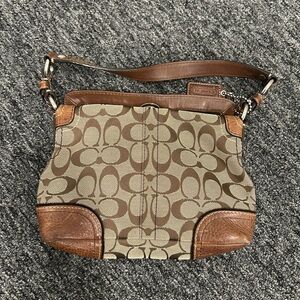 Coach Signature Brown and Tan Shoulder Bag